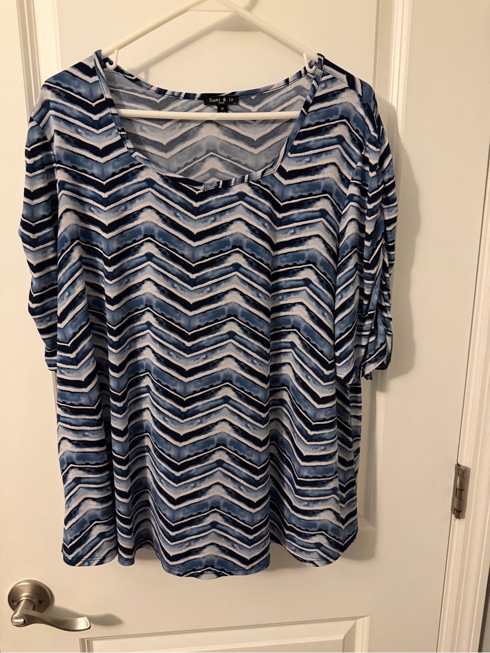 Sami & Jo Blue Chevron Boatneck Top, Sz 1X